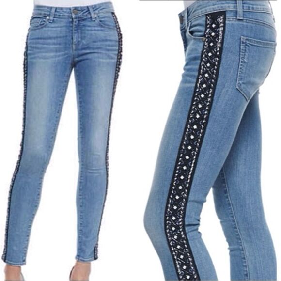 PAIGE Verdugo Embellished Mid-rise Skinny Ankle Jeans - Picture 1 of 16